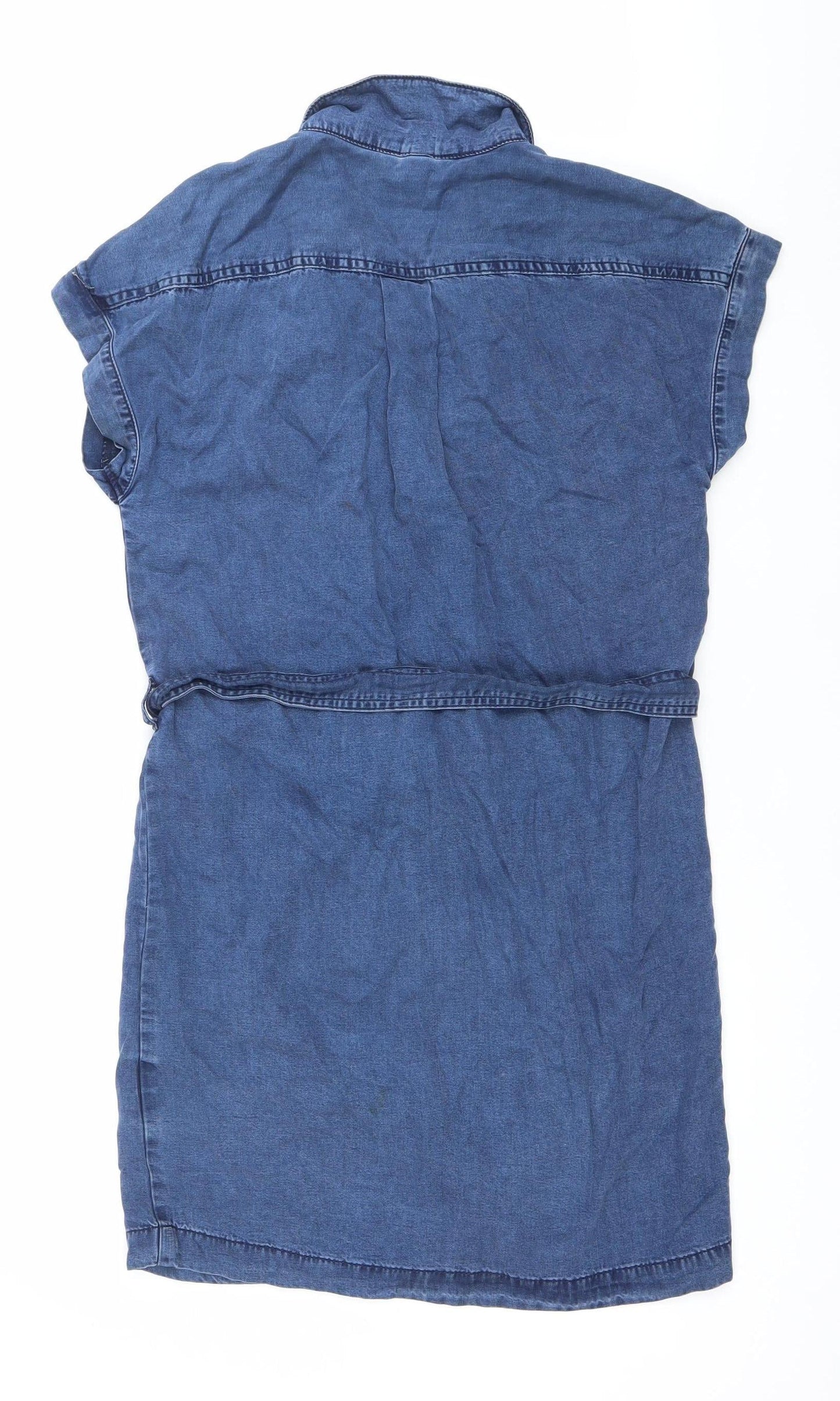 H&M Women’s Blue Shirt Dress UK 8 Short Sleeve Belted Casual Workwear