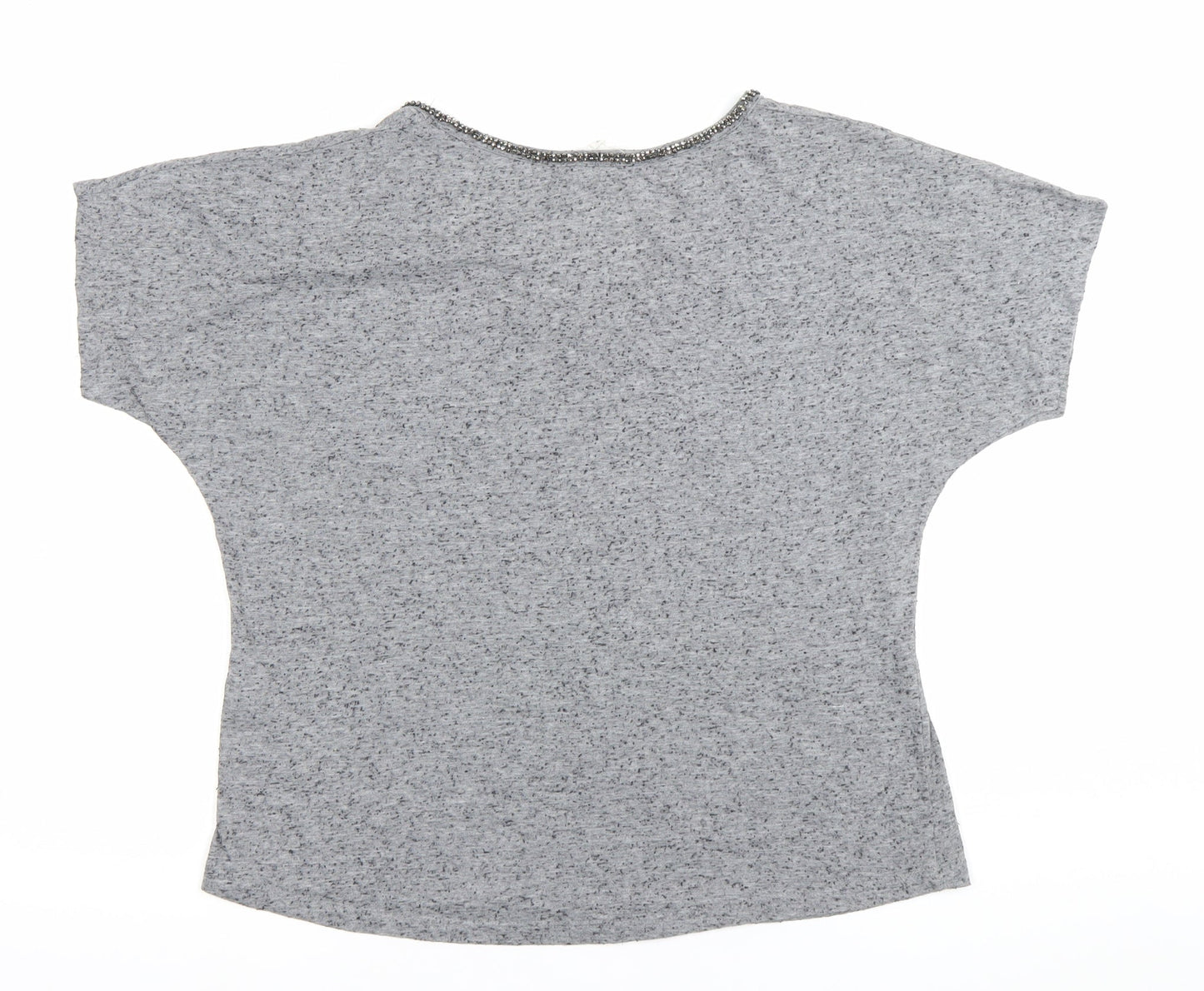 Nine by Savannah Miller Womens Grey Beaded V-Neck T-Shirt Size 14