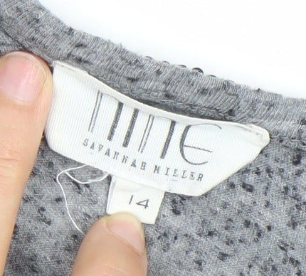 Nine by Savannah Miller Womens Grey Beaded V-Neck T-Shirt Size 14