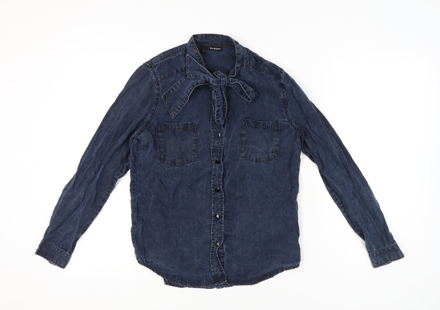 The Kooples Womens Blue Button-Up Shirt Size 10 Bow Detail Lyocell