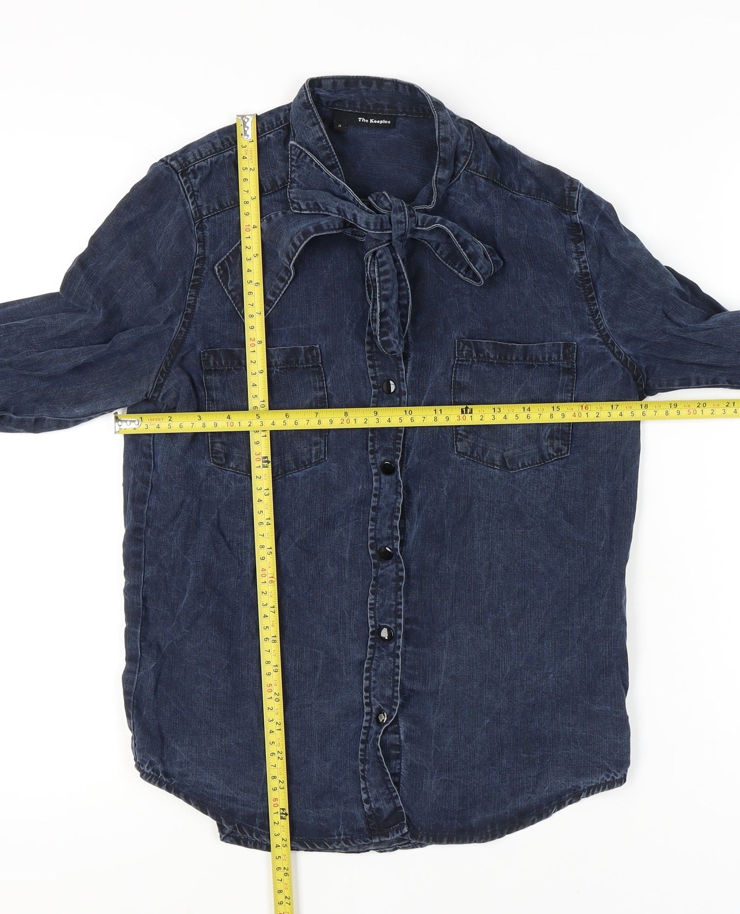 The Kooples Womens Blue Button-Up Shirt Size 10 Bow Detail Lyocell