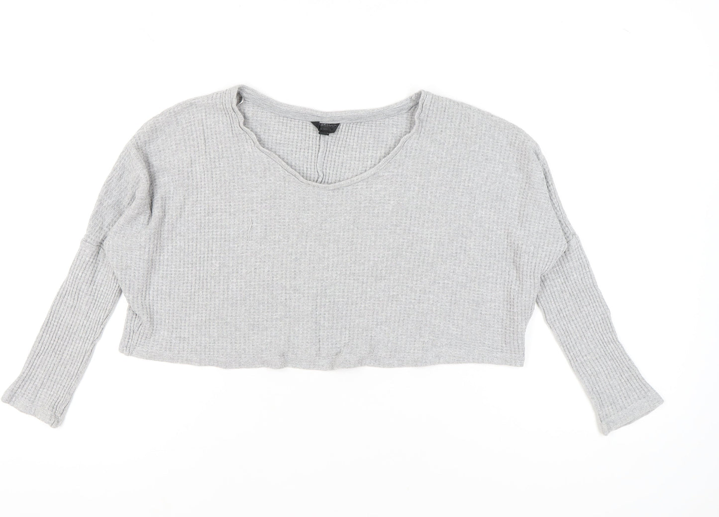 Topshop Women Grey UK 4 Cropped Long Sleeve V-Neck Knit Top