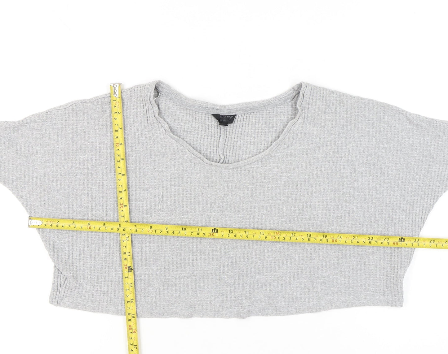 Topshop Women Grey UK 4 Cropped Long Sleeve V-Neck Knit Top
