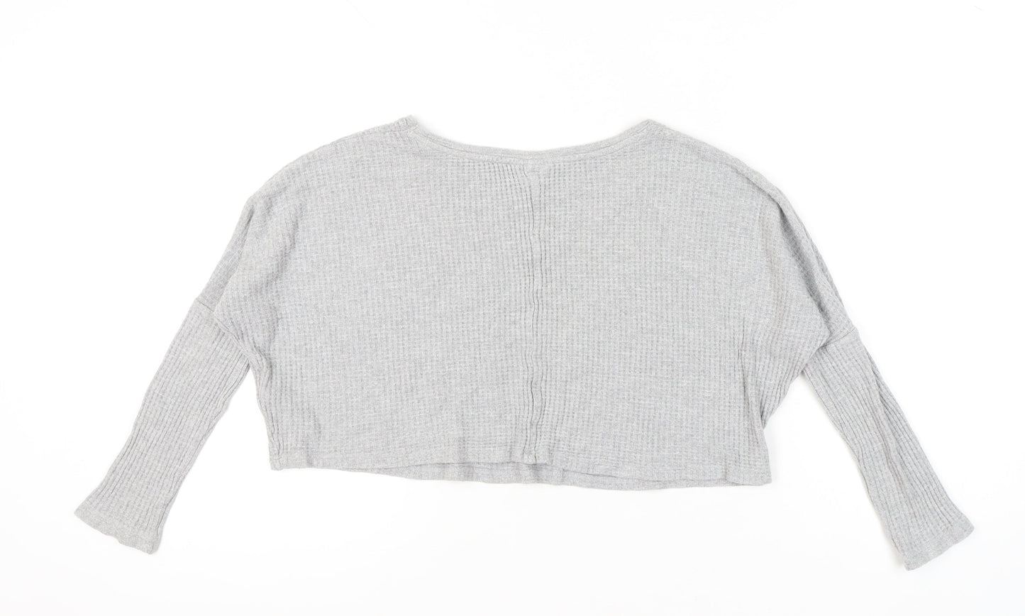 Topshop Women Grey UK 4 Cropped Long Sleeve V-Neck Knit Top