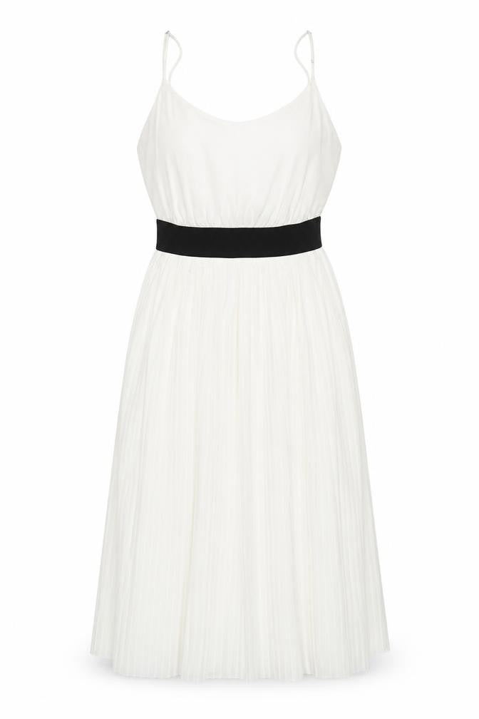 Zara Trafaluc Womens White Pleated Fit & Flare Dress Size 8