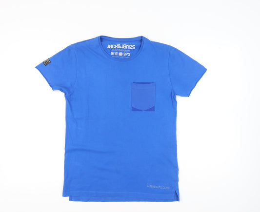 Jack & Jones Men's Blue Cotton Crew Neck Short Sleeve T-Shirt Size M