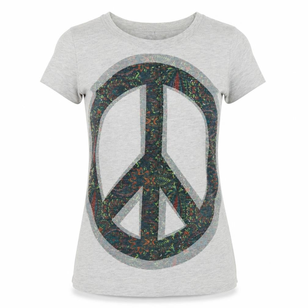 ONLY Womens Grey Peace Print Short Sleeve T-Shirt Size M