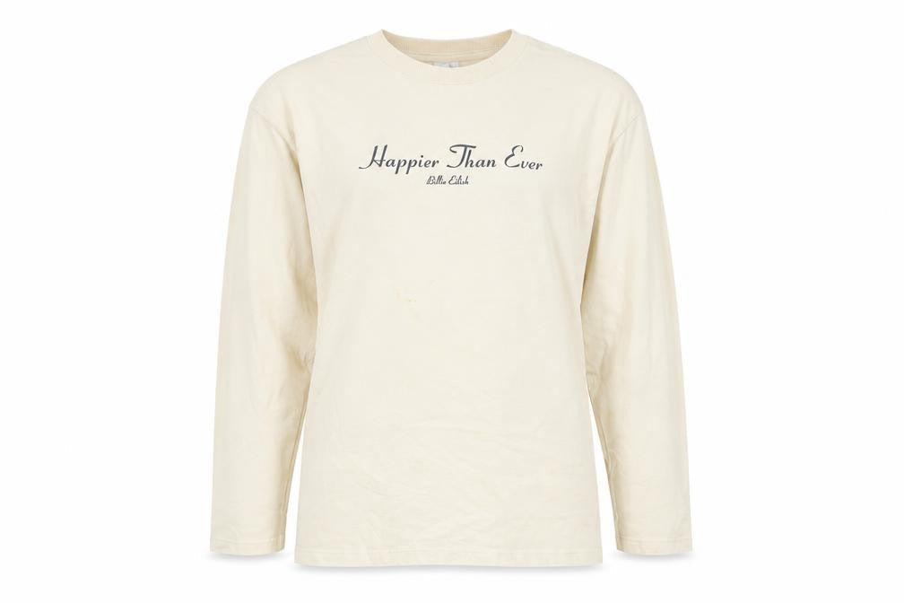 Front view of Zara girls’ beige billie eilish long sleeve graphic t-shirt 13-14y