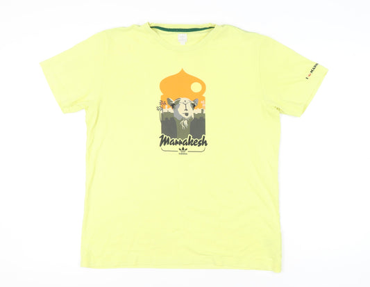 Adidas Mens Yellow L Marrakesh Graphic Print Cotton T-Shirt