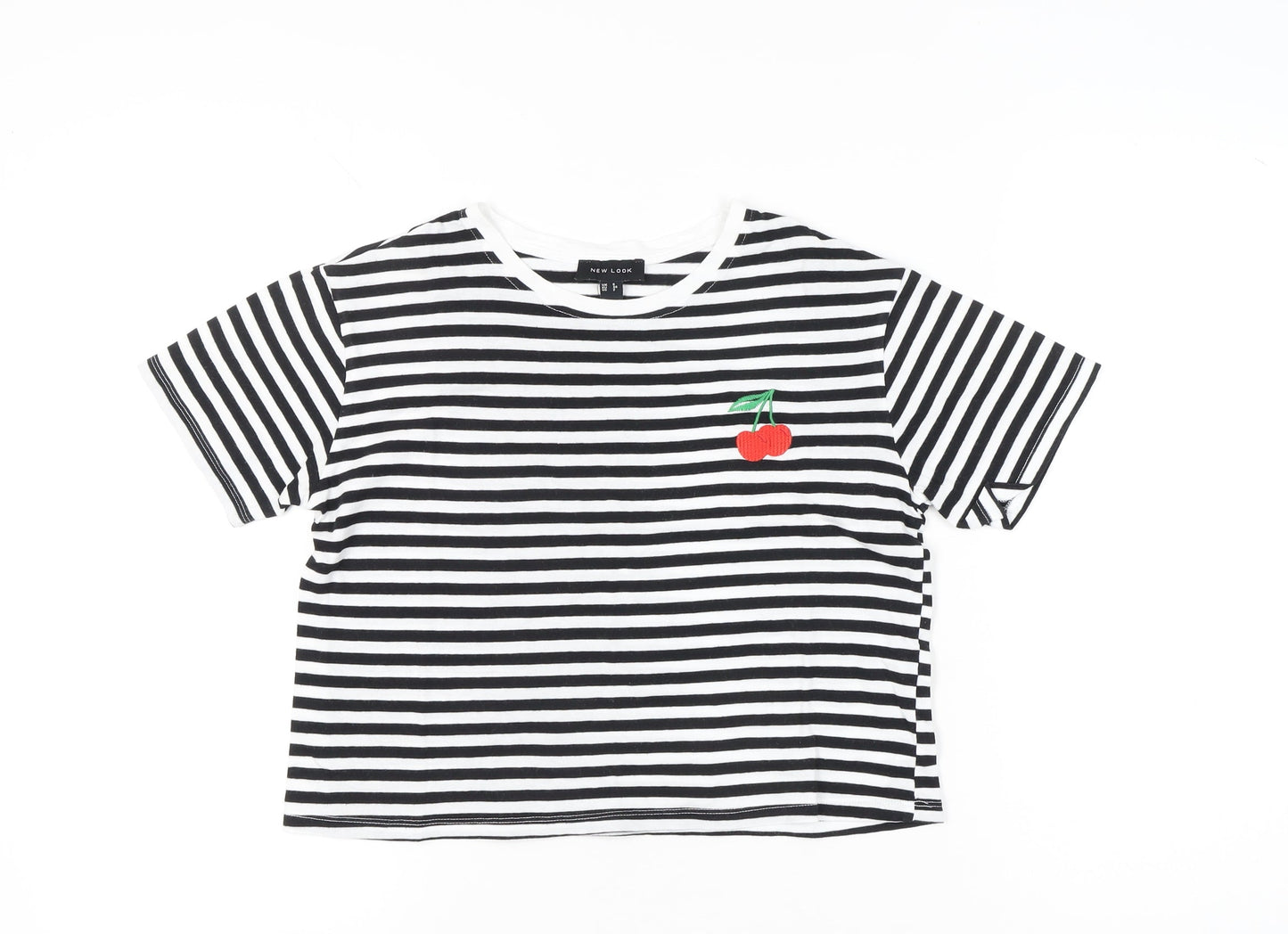 New Look Womens Black White Striped Cropped T-Shirt UK 6