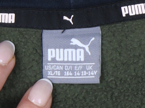 Puma Unisex Kids Green Pullover Hoodie 14-15Y Logo Graphic Fleece