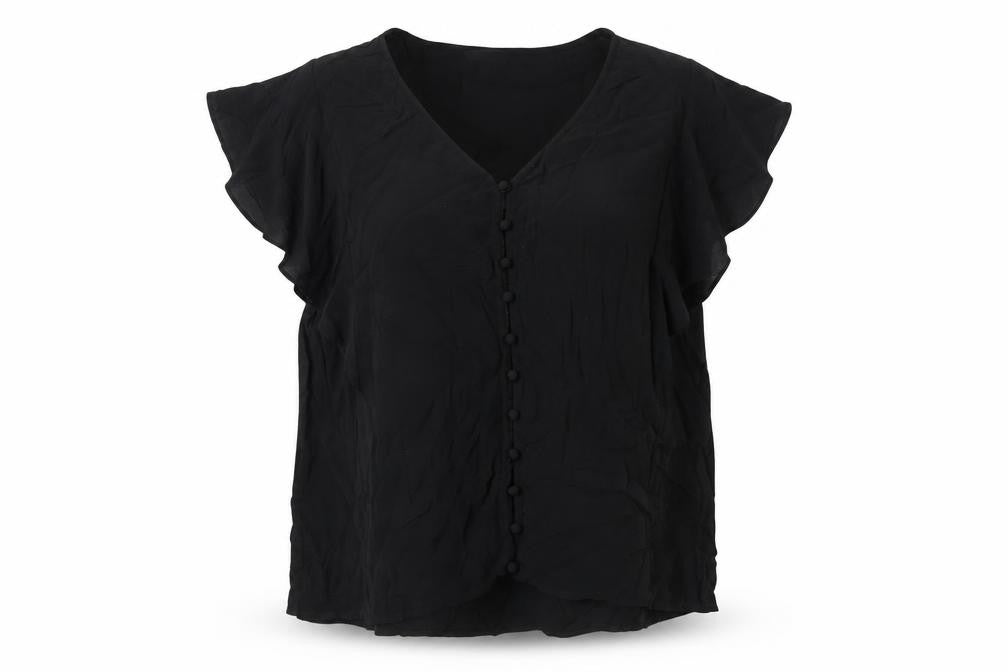 H&M Women’s Black Viscose Blouse XL Short Sleeve Button Front