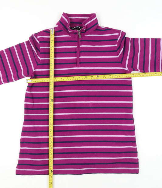 Lands' End Womens Pink XS Petite Striped 1/4 Zip Sweatshirt