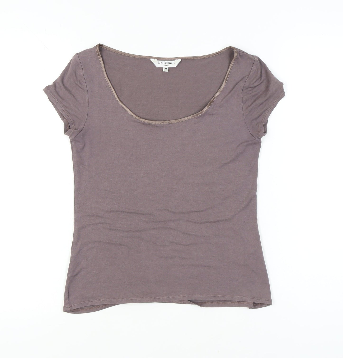 L.K. Bennett Women Brown Scoop Neck Short Sleeve Jersey T-Shirt M