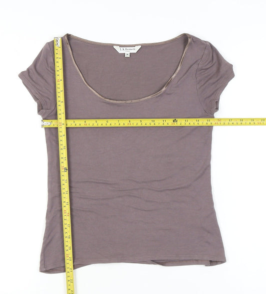 L.K. Bennett Women Brown Scoop Neck Short Sleeve Jersey T-Shirt M