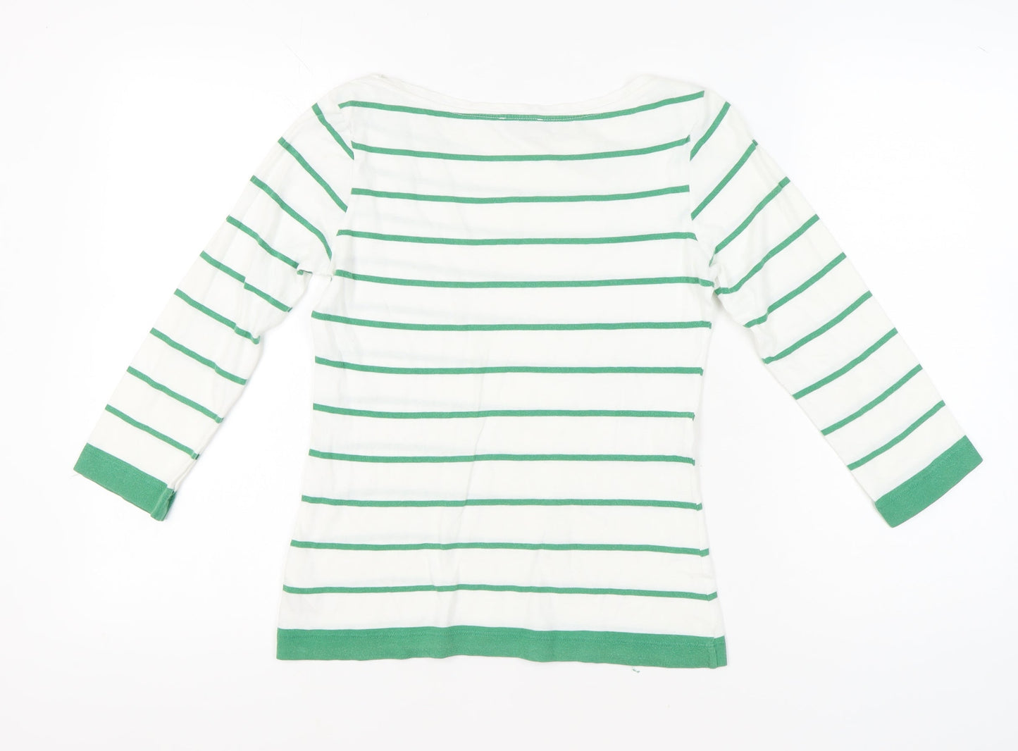 Hobbs Women’s White Green Striped Cotton 3/4 Sleeve T-Shirt XS
