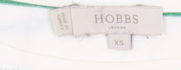 Hobbs Women’s White Green Striped Cotton 3/4 Sleeve T-Shirt XS