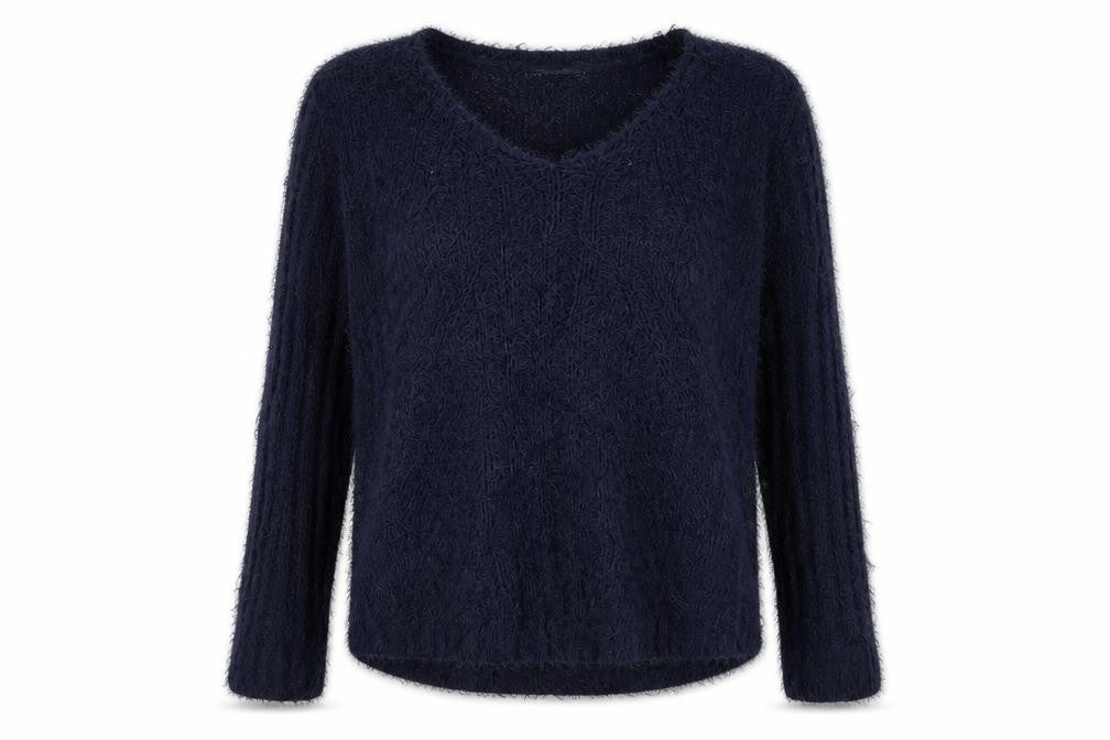 Marks and Spencer Womens Blue L V-Neck Chunky Knit Pullover Jumper