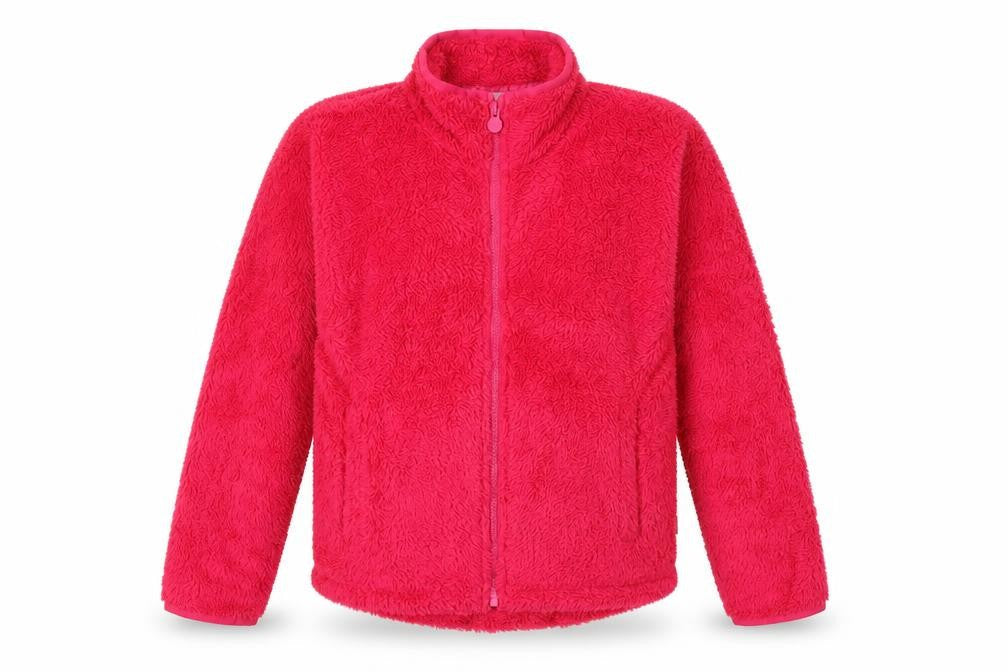 Front view of Regatta girls’ pink fleece jacket age 13 years full zip outdoor casual