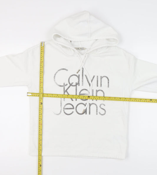 Calvin Klein Womens White Pullover Hoodie Size M Logo Print