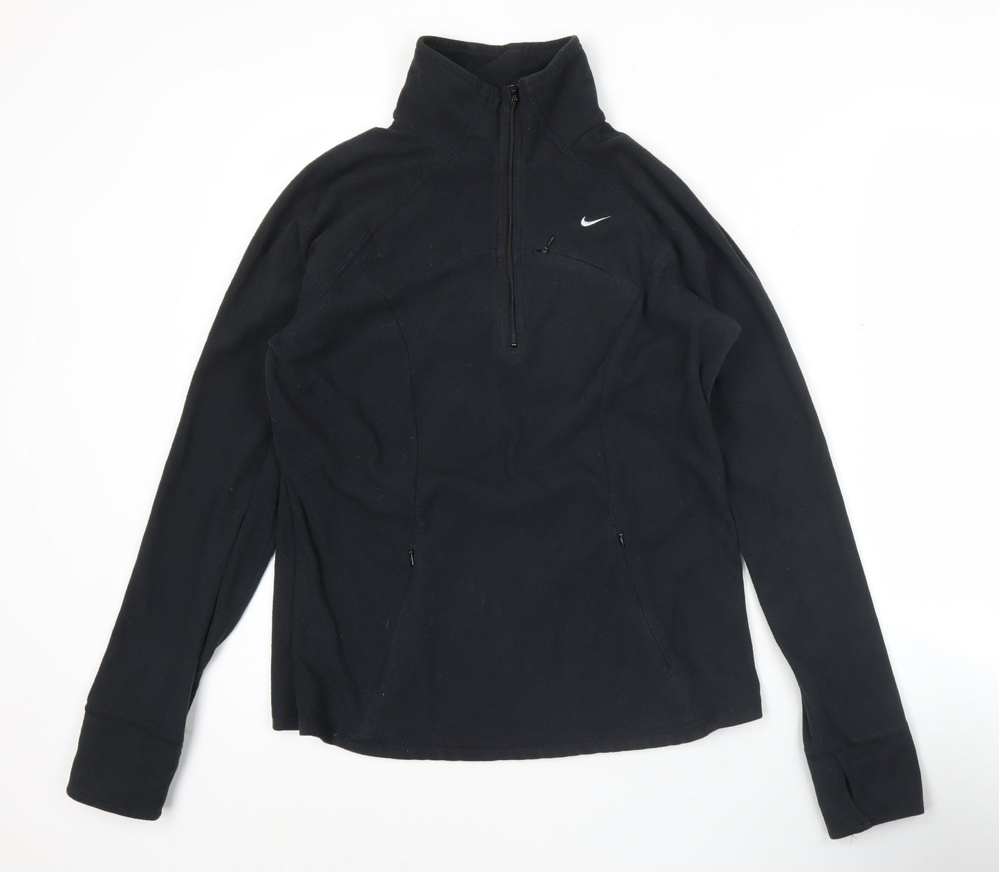 Nike Women Black L Fleece Sweatshirt 1/2 Zip Therma Fit Top