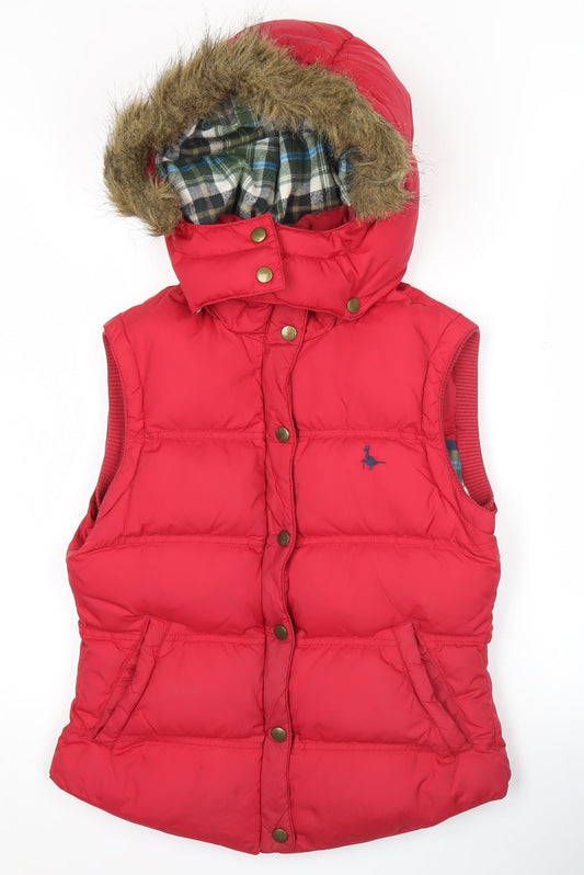 Jack Wills Women’s Red Puffer Gilet Waistcoat Size 8 Hooded Down