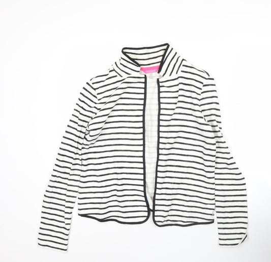 Joules Womens White Black Striped Cardigan UK 12 Collared Knit