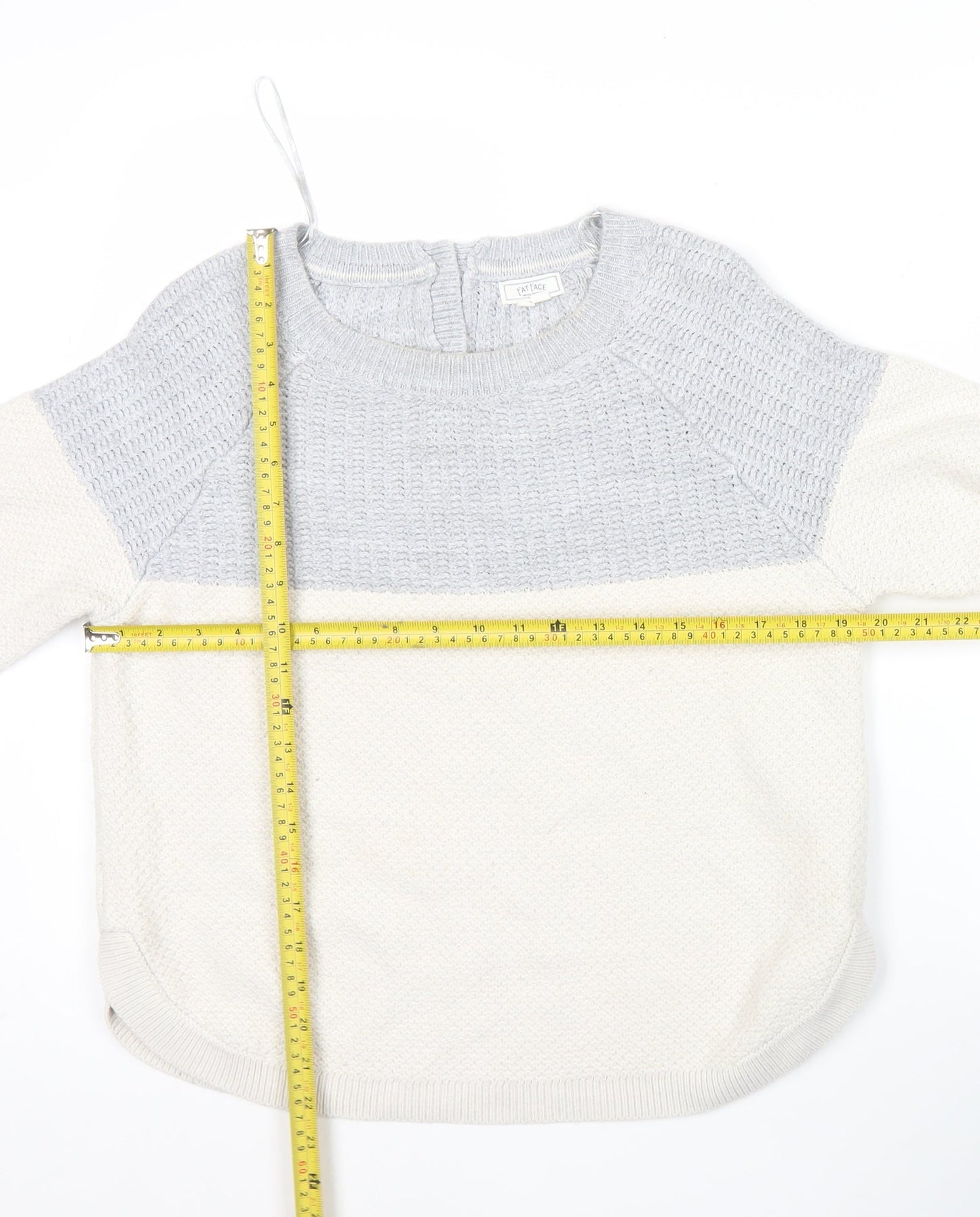 Fat Face Womens Grey Ivory Jumper Size 12 Crew Neck Long Sleeve