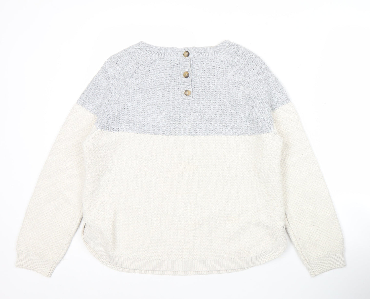 Fat Face Womens Grey Ivory Jumper Size 12 Crew Neck Long Sleeve