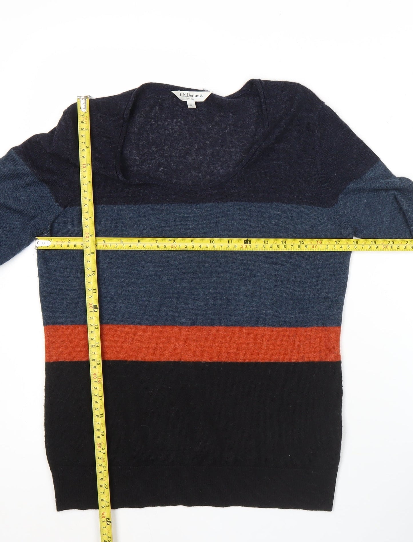 L.K. Bennett Women’s Blue Black Orange Striped Pullover Jumper M