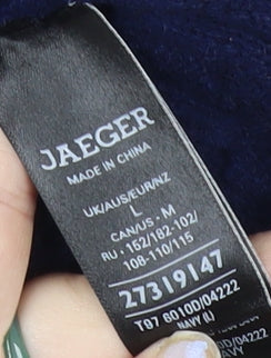 Jaeger Womens Blue L V-Neck Cable-Knit Wool Cashmere Jumper