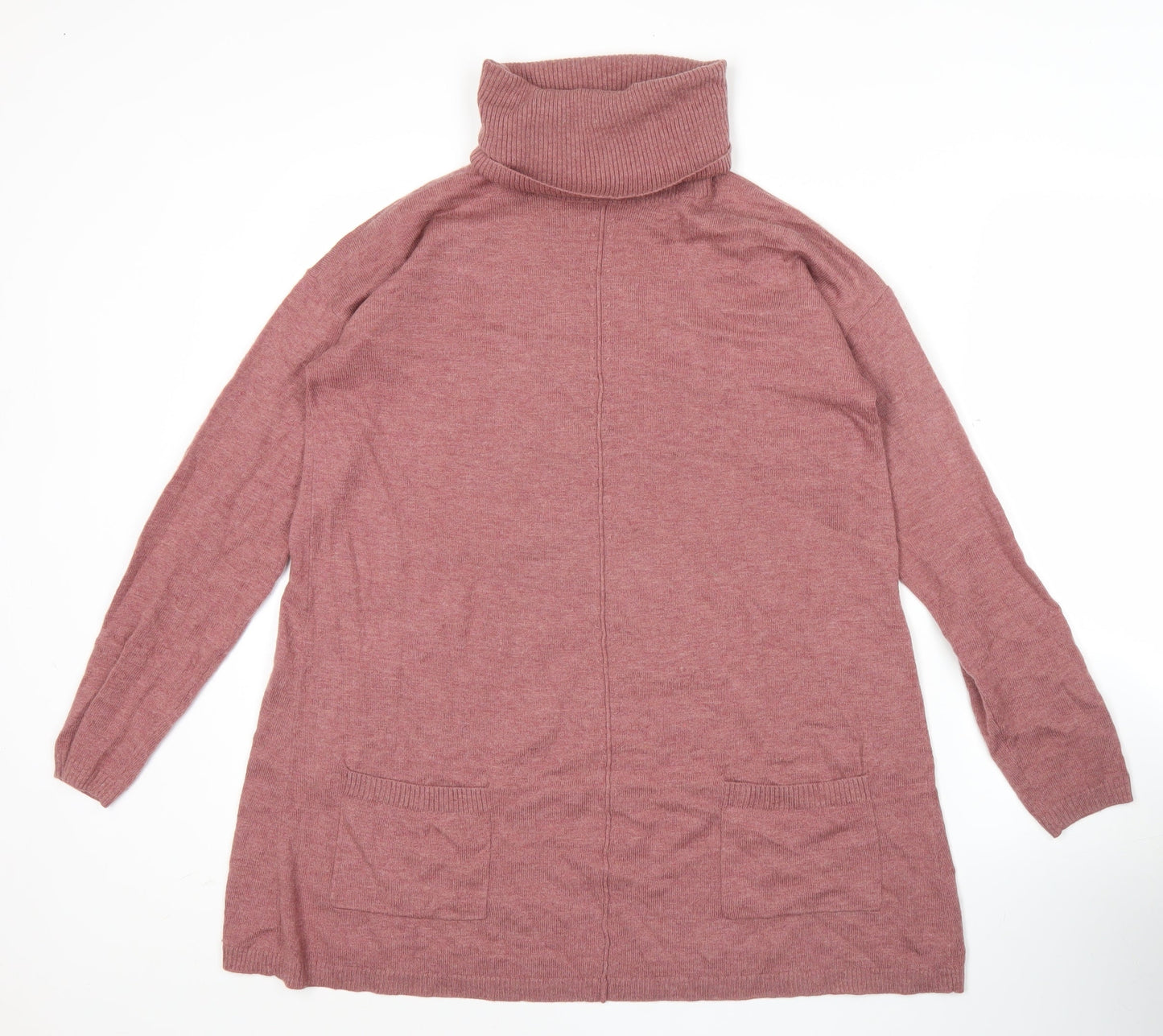 Fat Face Women’s Pink Roll Neck Tunic Jumper Size 10 Wool Blend