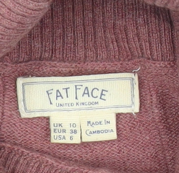 Fat Face Women’s Pink Roll Neck Tunic Jumper Size 10 Wool Blend