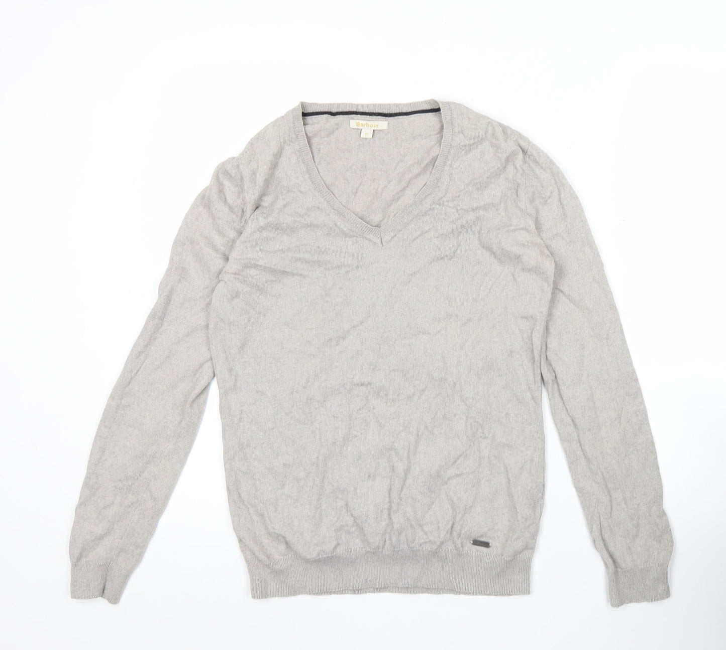 Barbour Womens Grey Cashmere V-Neck Jumper Size 10