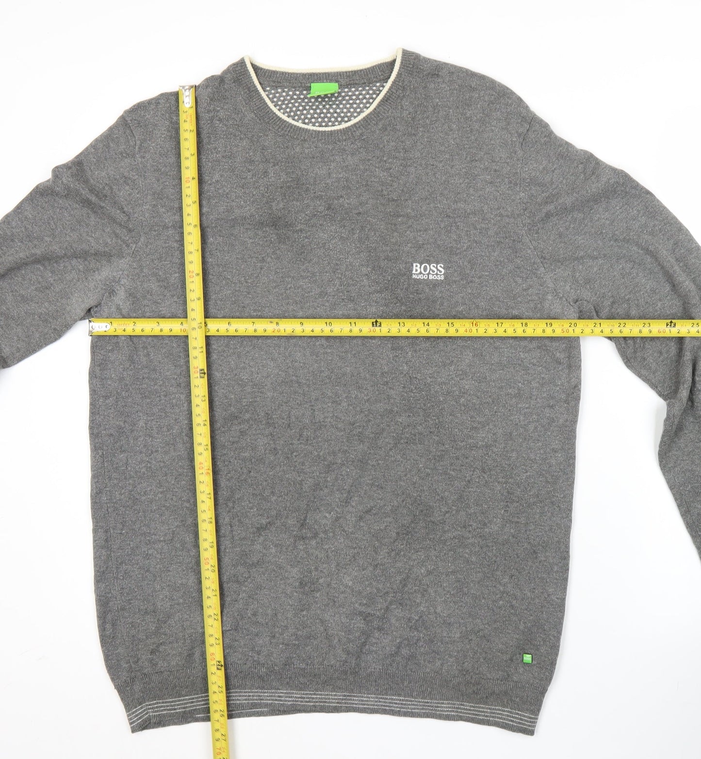 Hugo Boss Mens Grey Wool Cotton Jumper L Crew Neck Pullover