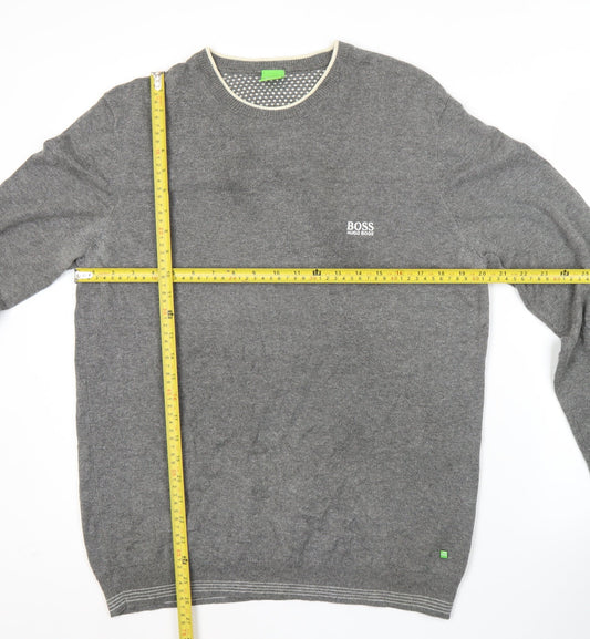 Hugo Boss Mens Grey Wool Cotton Jumper L Crew Neck Pullover