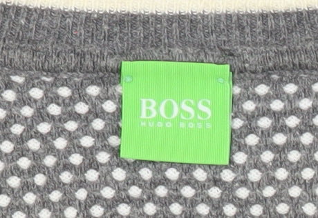 Hugo Boss Mens Grey Wool Cotton Jumper L Crew Neck Pullover