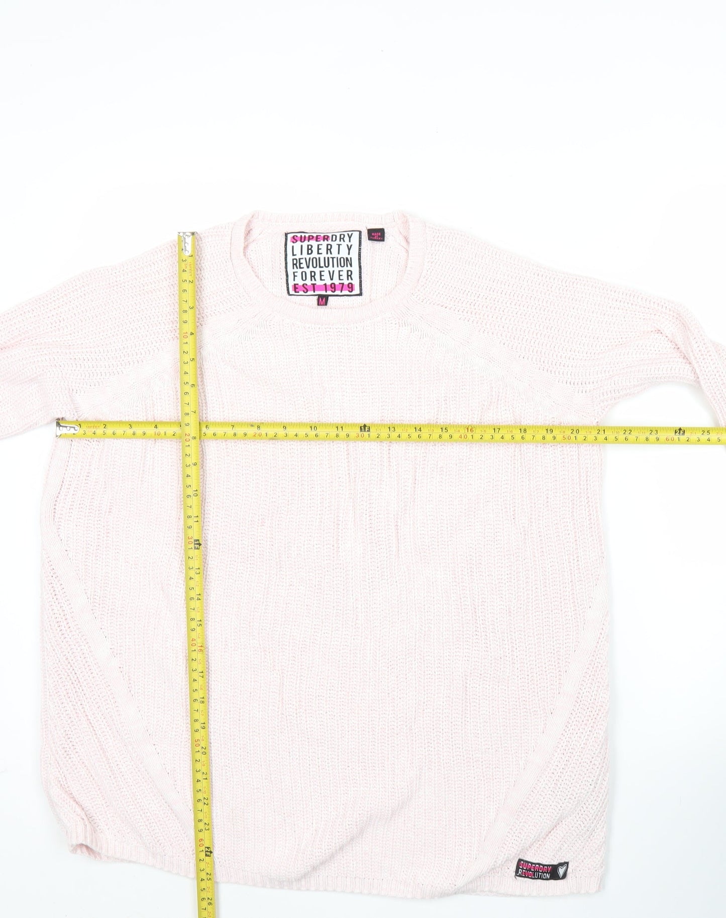 Superdry Womens Pink Cotton Knit Pullover Jumper Size M Crew Neck