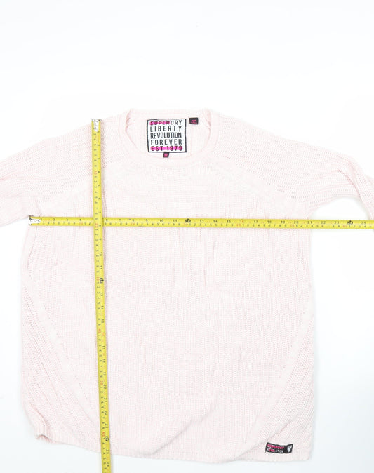 Superdry Womens Pink Cotton Knit Pullover Jumper Size M Crew Neck