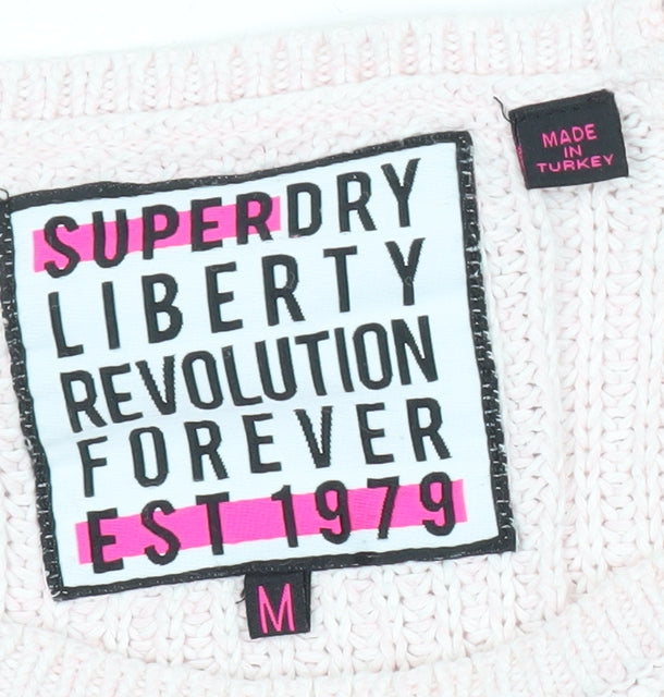 Superdry Womens Pink Cotton Knit Pullover Jumper Size M Crew Neck