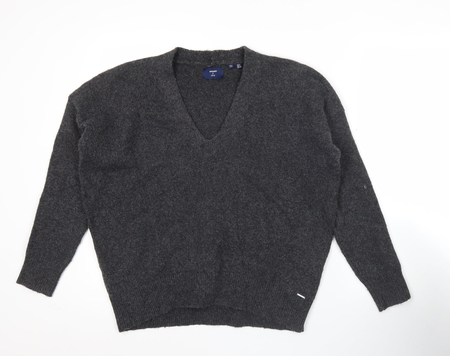 Superdry Womens Grey V-Neck Wool Blend Pullover Jumper Size 8