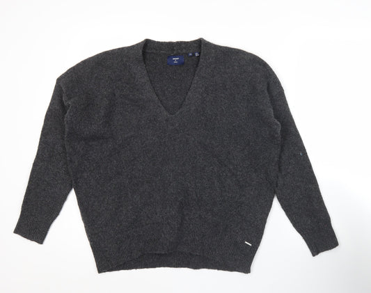 Superdry Womens Grey V-Neck Wool Blend Pullover Jumper Size 8
