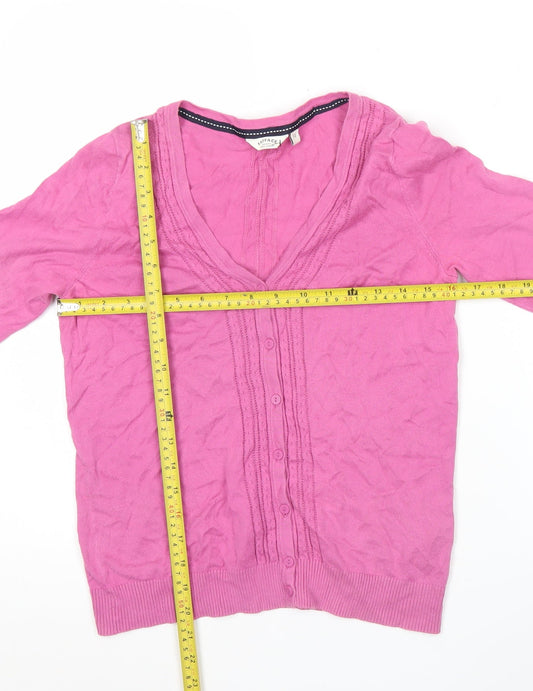 FatFace Womens Pink V-Neck Cotton 3/4 Sleeve Cardigan Size 12