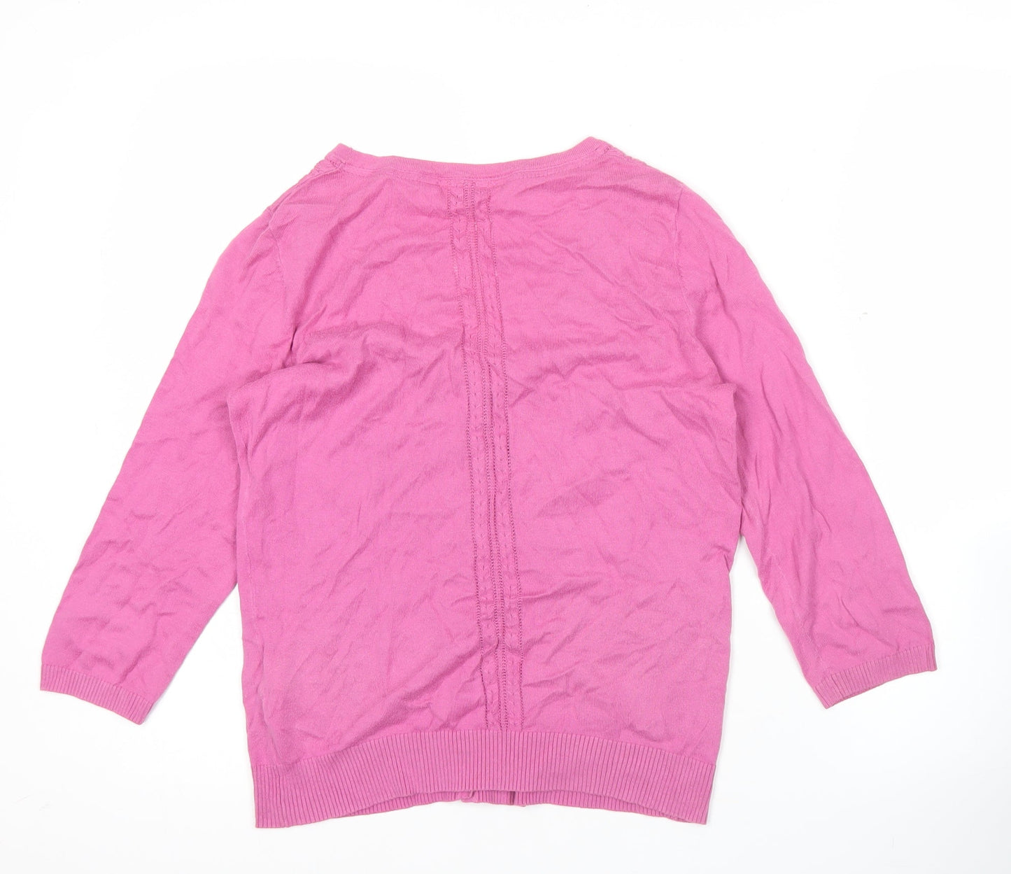 FatFace Womens Pink V-Neck Cotton 3/4 Sleeve Cardigan Size 12