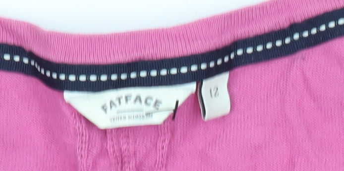 FatFace Womens Pink V-Neck Cotton 3/4 Sleeve Cardigan Size 12