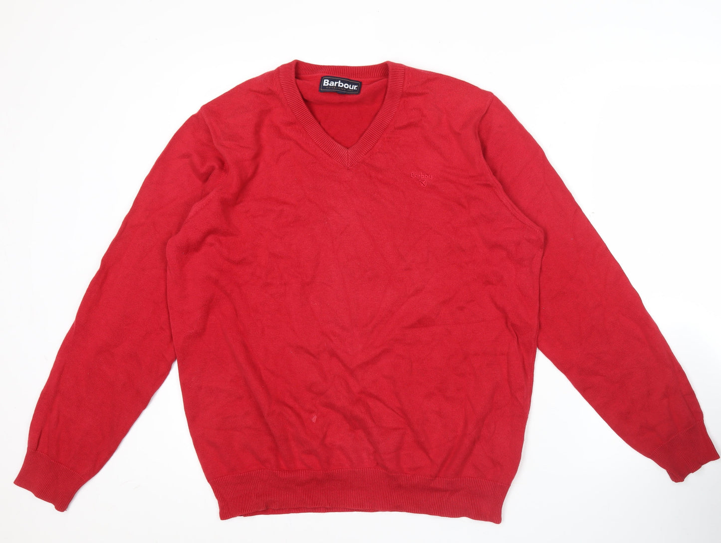 Barbour Men's Red V-Neck Cotton Jumper M Long Sleeve Pullover
