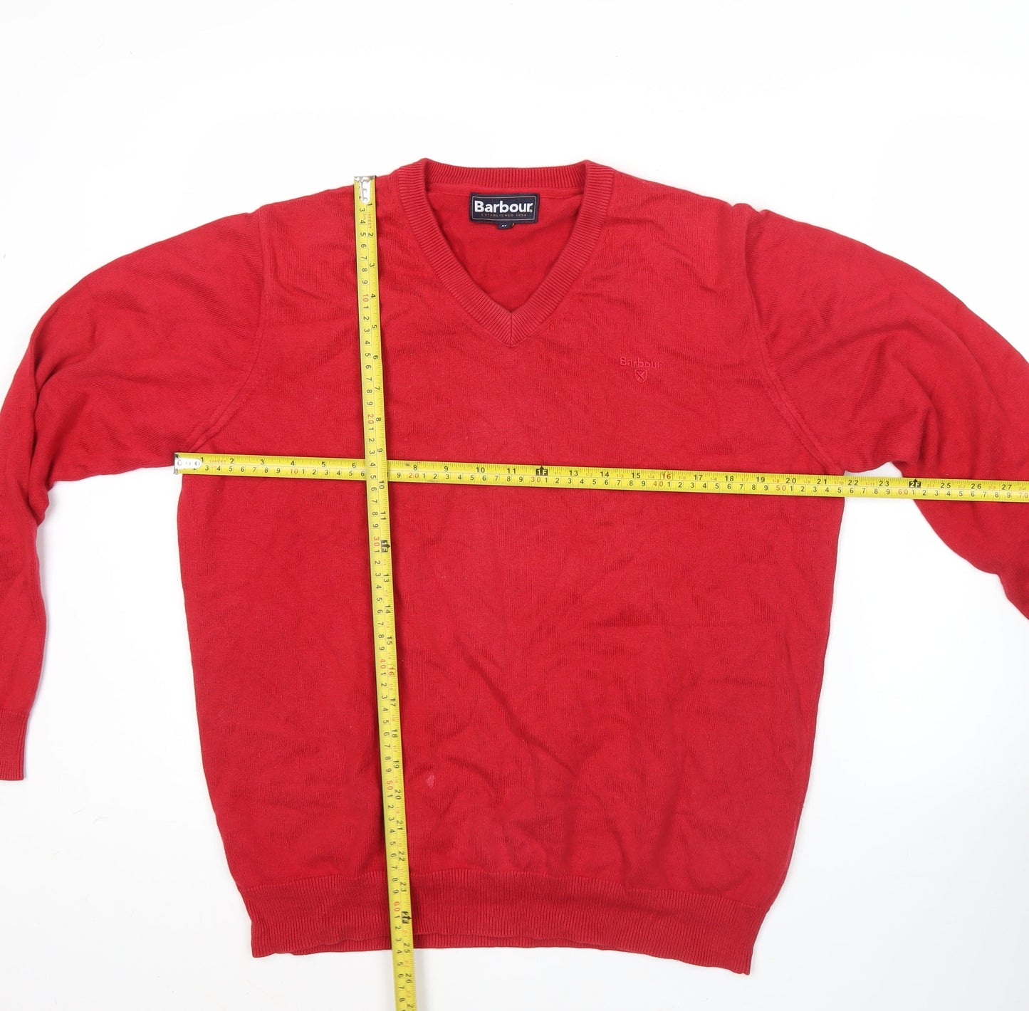 Barbour Men's Red V-Neck Cotton Jumper M Long Sleeve Pullover
