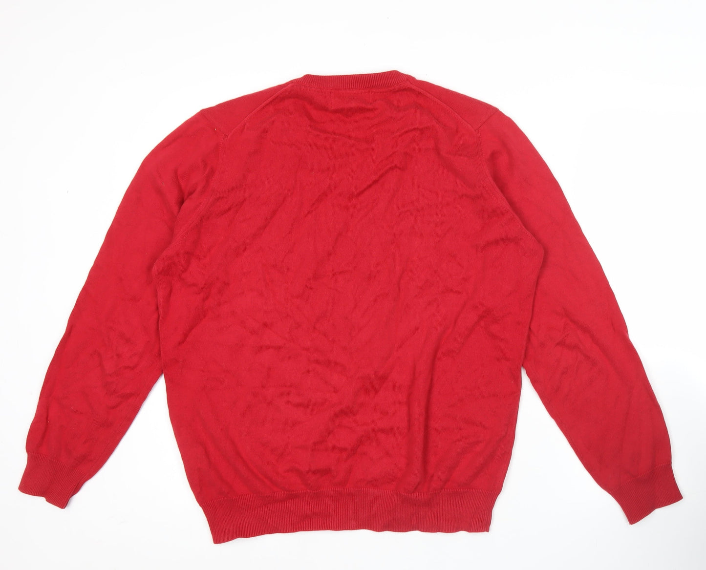 Barbour Men's Red V-Neck Cotton Jumper M Long Sleeve Pullover
