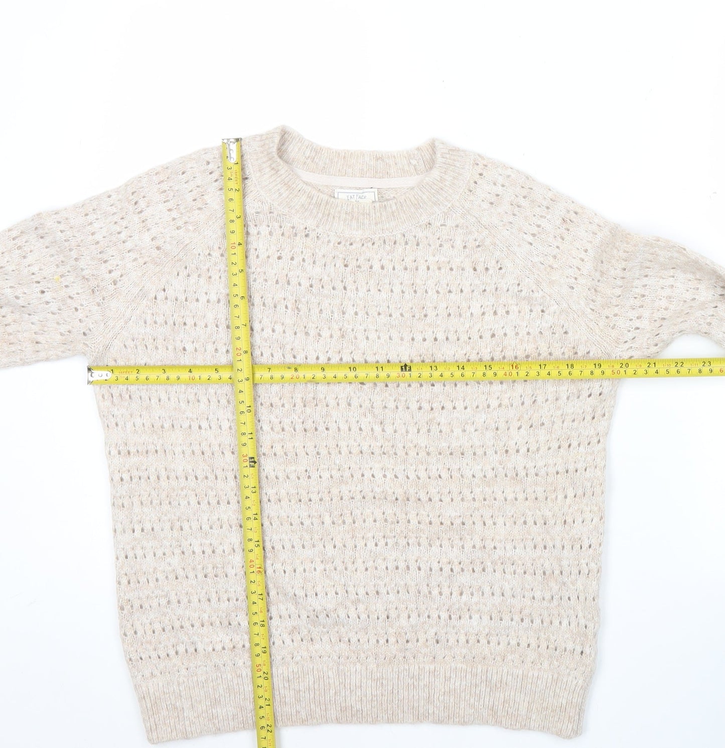 Fat Face Women’s Beige Alpaca Blend Open-Knit Jumper Size 10