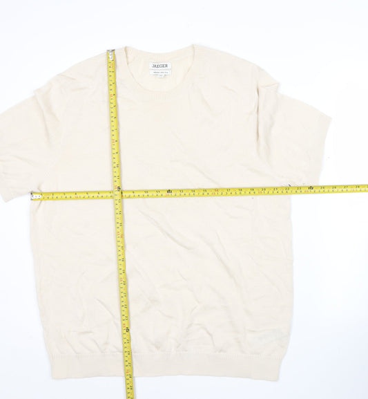 Jaeger Men’s Beige Merino Wool Silk Pullover Jumper 2XL Short Sleeve